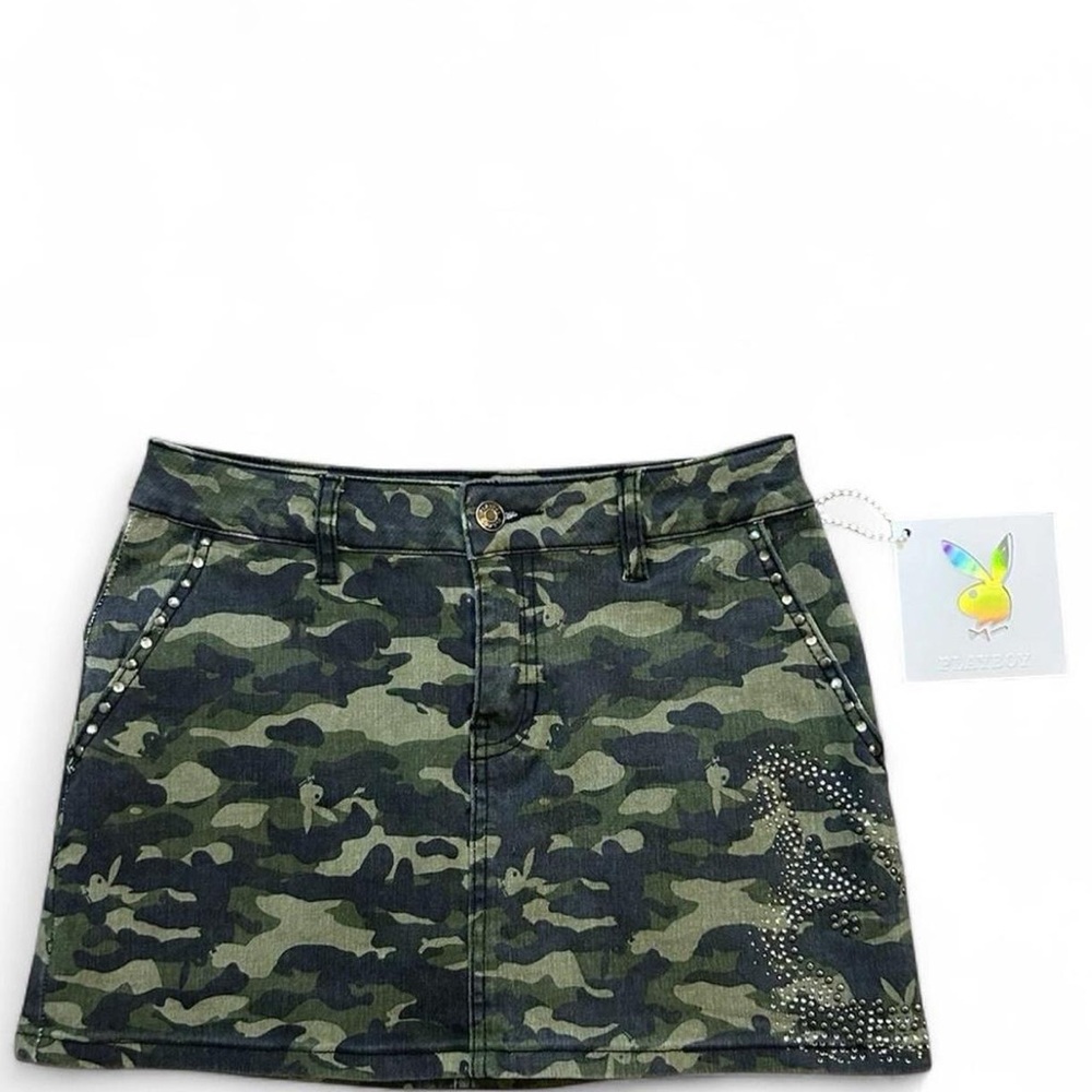 PLAYBOY Camo Mini Skirt with Stud Embellishments - Green Y2K